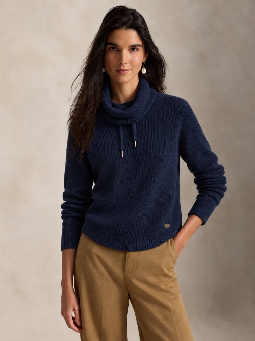 Lauren Ralph Lauren Ribbed Knit Sweater Navy Off Shoulder Long Sleeve Size S